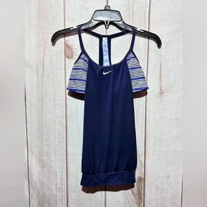Nike‎ Swim Layered Navy Blue Striped Tankini Women’s Small